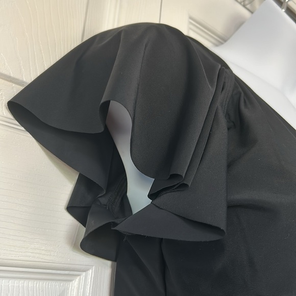 Blooming Jelly One Piece Black Swim Suit with Flutter Sleeves, deep V-neck, XXL - Picture 6 of 11